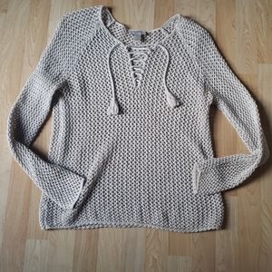LOFT LACE UP CROCHET SWEATER